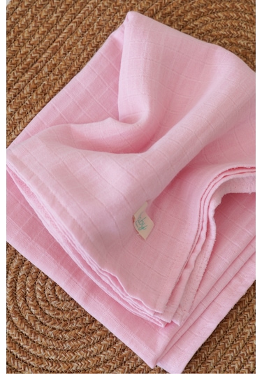 Organik Pamuk Çift Katlı Müslin Örtü Bebe Pembe 75x85 CM Pudra Pembe