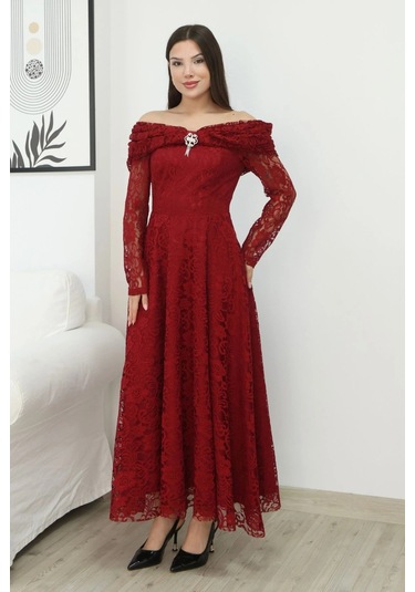 Aşkın Büyüsü Dantel Abiye Elbise 6055-bordo Bordo