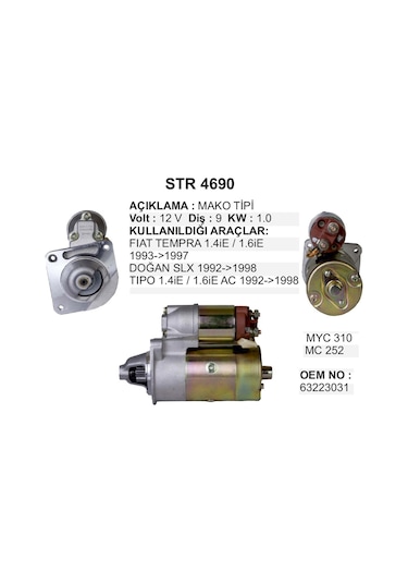 Slx - Tempra - Tipo - Uno Sekmanlı Marş Dinamosu - 9 Diş