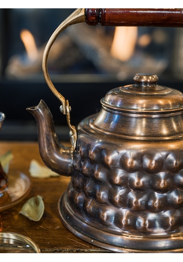 Bakır Demlik Kabartmalı Maraş Model Okstili Renk Oksitli