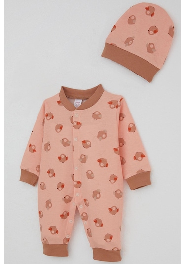 Breeze Kız Bebek Tulum Sevimli Kuşlar Desenli 0-6 Ay, Somon SOMON