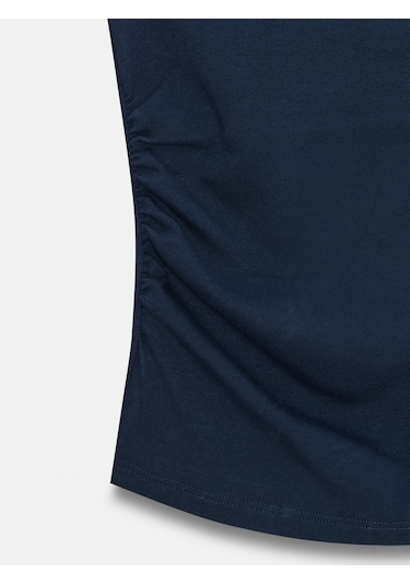 Dilvin 21054 Büzgülü Basic T-shirt-Koyu Lacivert