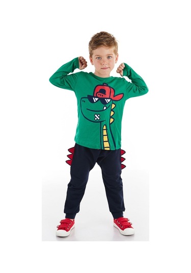 Denokids Gözlüklü Dino Erkek Çocuk Pantolon Takım Çok Renkli