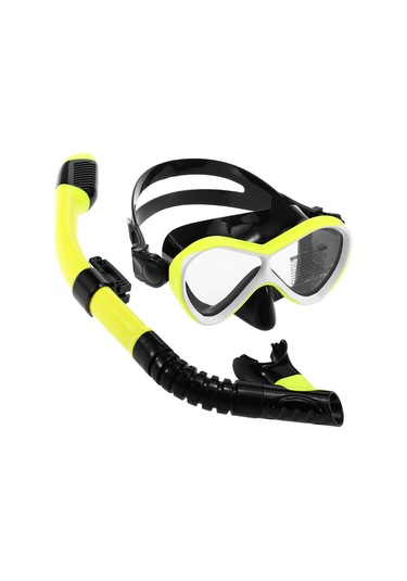 Geeksen Çocuklar İçin Tam Kurutma Süspansiyonlu Silikon Snorkel Gözlüğü Ve Solunum Borusu Seti - Sarı Sarı