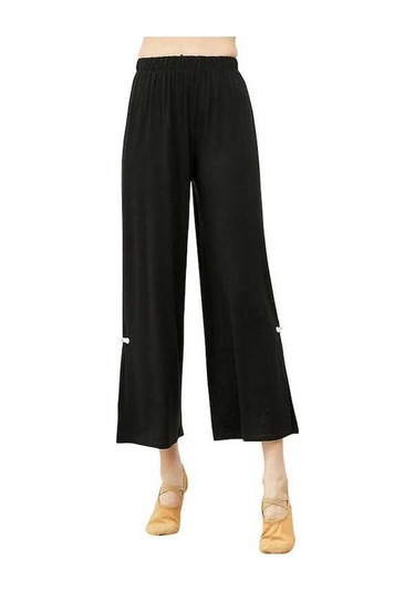 Fortunelane Kadınlar İçin Yüksek Bel, Geniş Bacaklı, Yan Açık, Esnek Belbandı Modal Yoga Pantolon - Siyah K8675 Siyah SiYAH