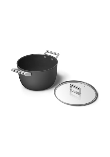 Smeg Cookware 50's Style Siyah Tencere Cam Kapaklı 26 CM 7.7 L
