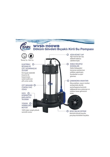 Rainpump Wvsd-1100wb Döküm Gövde Bıçaklı Drenaj Dalgıç Pompa 1.8hp