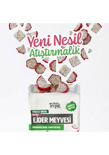Dondurularak Kurutulmuş Beyaz Ejder Meyvesi 20 G Freeze Dried Meyve Cipsi Meyve Kurusu 6 Adet