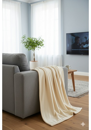 Peluş Tek Kişilik Battaniye Welsoft Battaniye Tv Battaniyesi Polar Battaniye Süper Yumuşak Krem