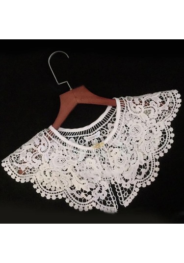 Padalink Beyaz Kırık Desenli Çıkabilir Kumaş Yaka, Kadınlar İçin Stili Artıran Dekoratif Nakışlı Shawl Çok Renkli