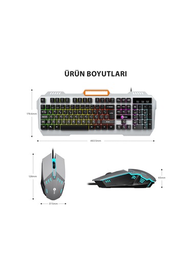 Lecoo CM107 USB Kablolu Rainbow Türkçe Q Klavye & Mouse Seti