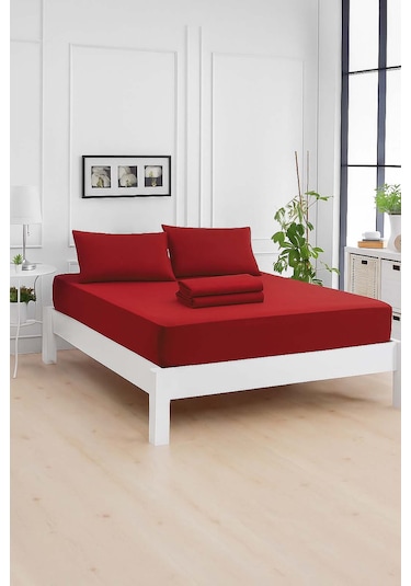 Mirava Premium %100 Pamuk Penye Lastikli Tek Kişilik Çarşaf Takımı 1 Yastık Kılıfı Dahil Bordo 120x200cm Bordo