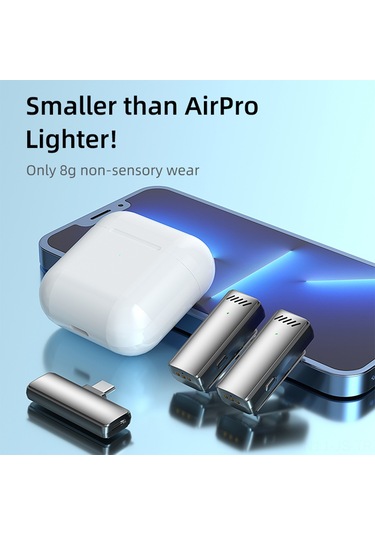 Jeemson S11 Kablosuz Kolluk Mikrofonu - Canlı Yayın, Dış Mekan Kaydı İçin Gürültü Engelleme Mikrofonu, Plug & Play, Type-c + Apple Adaptörü, İki Mikrofonlu, Dahili Batarya