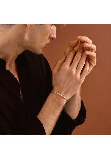 925 Ayar Gümüş Kişiselleştirilebilir Sarmal Unısex Kelepçe Bileklik Gümüş