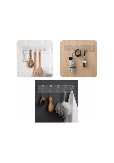 Yapışkanlı Şeffaf Duvar Askısı Banyo Mutfak Düzenleyici Askı 5 Li Çok Renkli