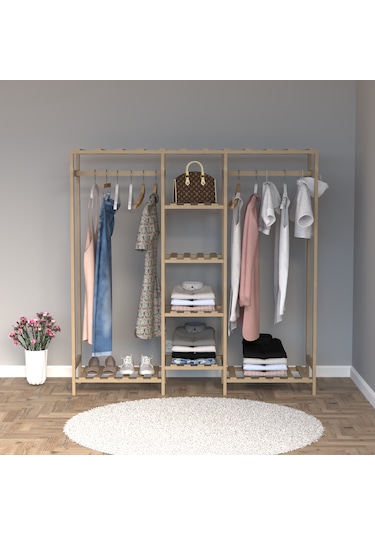 Ahşap Gardırop, Masif Ahşap Dolap, Açık Dolap, Gardırop 150x40x150 Ahşap