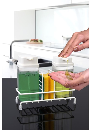 Okyanus Home Beyaz Deluxe Kare Standlı 2'li Şeffaf Sıvı Sabunluk