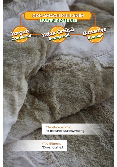 Evlen Home Kürk Yorgan Çift Kişilik Kaff Dolgulu Peluş Yumuşak Kışlık Yatak Örtüsü 1 Parça Set