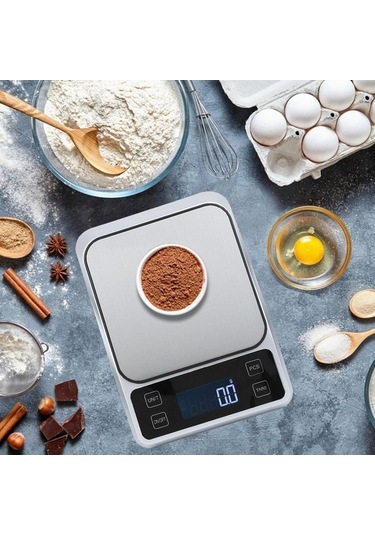 Novahub Jms Çok Fonksiyonlu Paslanmaz Çelik Mutfak Terazisi - Dijital Tasarımlı Gümüş