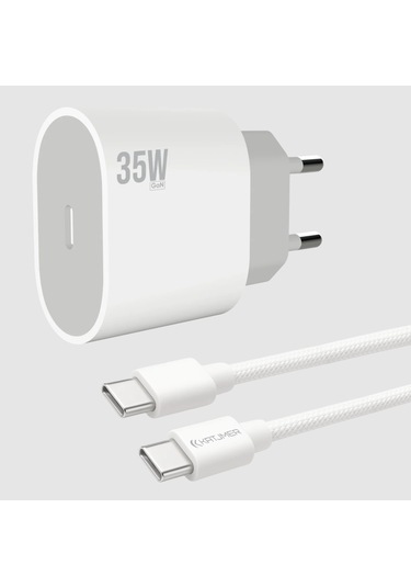 Katjmer Kj-35pg-cc Gan 35w Pd Şarj Adaptörü Type-c To Type-c Kablo Beyaz