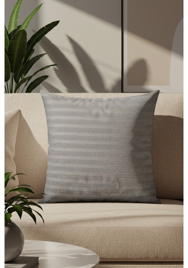 Sezyon Elya Çizgi Desenli 50 50 Gri Kırlent Kılıfı Gri