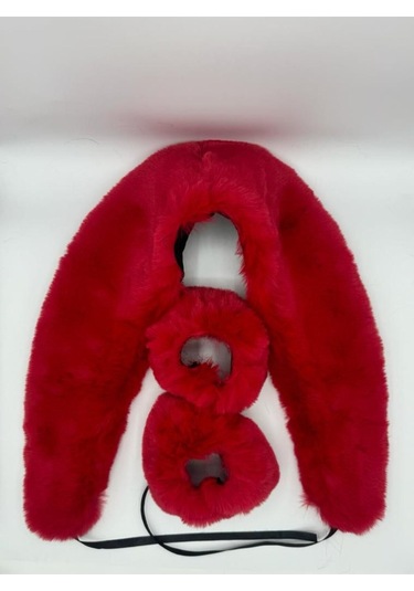 Kürk Yaka Ve Manşet Takım / Yumoş Kürk Kırmızı Kırmızı