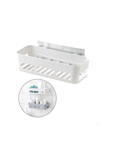 Beyaz Duş Caddy Banyo Ve Duvara Monte Raf Sepeti Beyaz