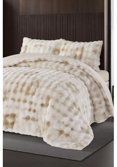 Alvina Dama Tavşan Tüyü Çift Kişilik Yatak Örtüsü 220x240 Cm Krem krem
