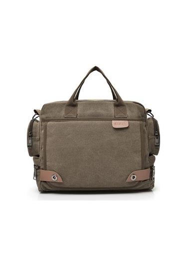 Çok Amaçlı Trend Çok Bölmeli Kanvas Büyük Kapasiteli Omuz Çantası D7017 Kahverengi