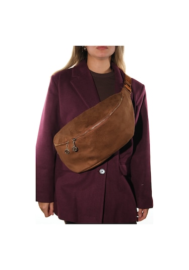 Venta Taba Süet Kadın Büyük Bel Çantası Taba