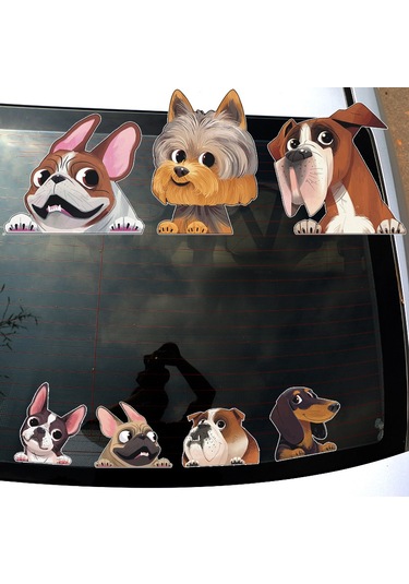 Sekiz Çizgi Film Köpek Yavrusu Araba Çıkartması Çok Renkli