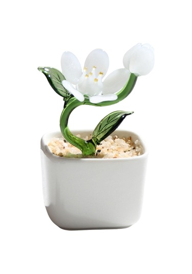 Suntek Magideal  Saksı Bitki Cam Heykeli Heykelcik Dekoratif Hediye Beyaz