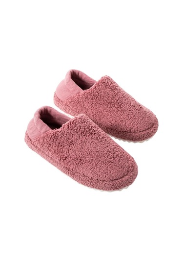 Kadın Lastikli Kaymaz Taban Peluş Havlu Kumaş Ev Ayakkabısı Panduf Pembe-pembe Pembe