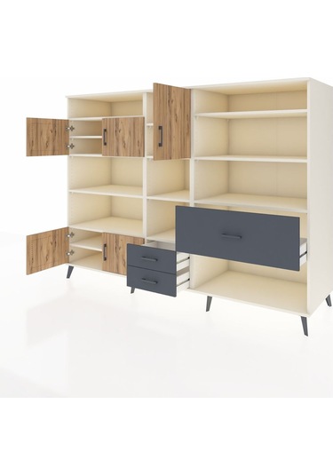 Kronos Dolap 13 Raflı 3 Çekmeceli 5 Kapaklı 220x59x163 Aytaşı-çam Aytaşı-çam/antrasit