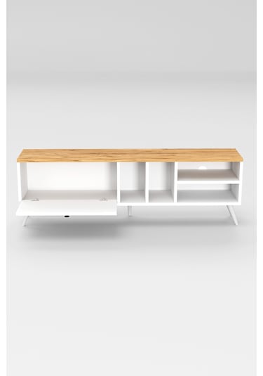 Buka Tv Sehpası, Tv Standı, Televizyon Ünitesi Beyaz - Atlantik Çam