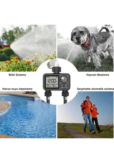 Shopytech Çift Çıkışlı Dijital Sulama Zamanlayıcı Ipx5, Lcd Ekranlı Yağmur Erteleme A/b Bağımsız Pro