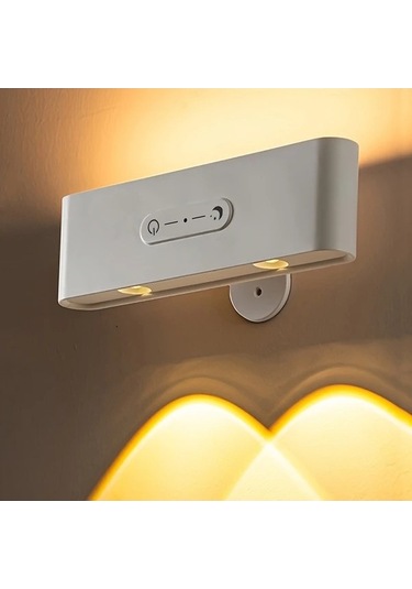 Fastbuy Gvtco Beyaz 2 Adet Led Duvar Lambası Şarj Edilebilir 3 Renk 360 Derece Dönebilir Aydınlatma Ürünü Beyaz