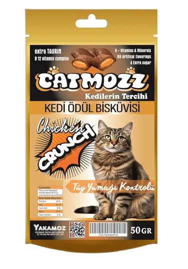 Catmozz Crunch Tüy Yumağı Kontrolü Dışı Çıtır İçi Yumuşak Tavuklu Kedi Ödülü 50 G