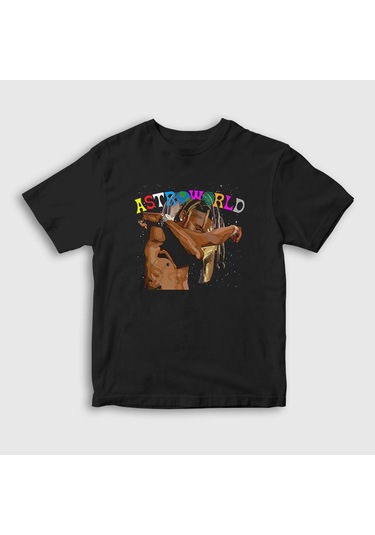 Presmono Unisex Çocuk Hug Astroworld Travis Scott T-shirt Siyah
