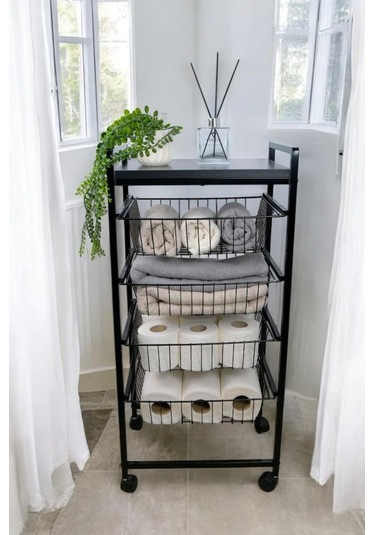 Digithome Metal 4 Katlı Çekmeceli Banyo Düzenleyici Organizer Havluluk 9040 1-1-369 Siyah