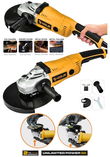 Assur ASR330 2200 W 230 MM Büyük Spiral Taşlama Sarı