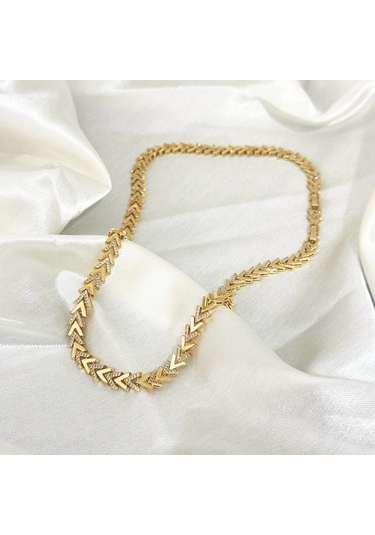 Vıp Seri Zirkon Taşlı Ok Kolye Gold Gold