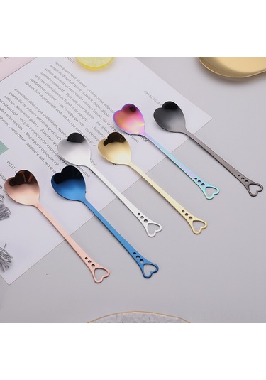 Kosona Altın Kalp Desenli Paslanmaz Çelik Kahve Kaşığı - Ev Kullanıma Uygun, Dayanıklı Karıştırma Aleti Altın