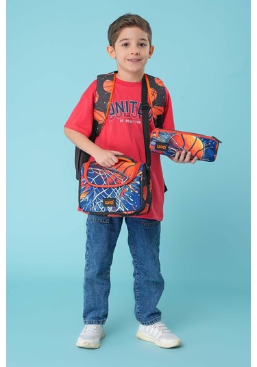Wia Erkek Çocuk Basketbol Temalı 3'lü İlkokul Okul Çanta Seti Lacivert - Turuncu