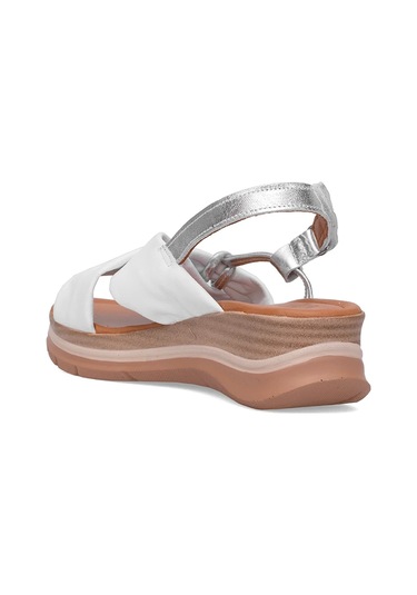 Elit Zeyn 8066 Kadın Hakiki Deri Dolgu Topuk Sandalet Beyaz Beyaz