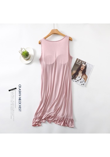 Modal Kolsuz Elbise Sütyen Yastıklı O-boyun Sundress Gevşek Ev Tekstili Elbiseler Artı Boyutu Nedensel Tank Uyku Elbisesi Açık Mavi