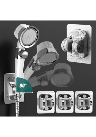 Primepickings B-01 7.2x7.2cm Ayarlanabilir Duş Tutucu Evrensel Kendinden Yapışkanlı Duş Başlığı El Brak 2 Katlı Gri