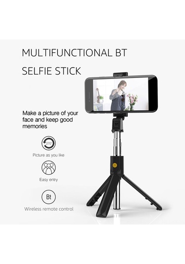 Kangvka K10 Çelik Ayarlanabilir Selfie Çubuğu - 360 Döner Telefon Tutucu, 7.64-27.6 İn Uzunluk Aralığı, Siyah Siyah