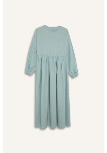 DeFacto Bisiklet Yaka Keten Karışımlı Uzun Kollu Maxi Elbise E4565AX25SPGN1113