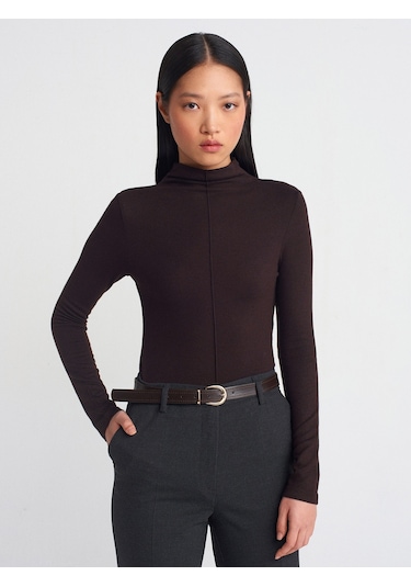 Dilvin 31391 Dik Yaka Uzun Kollu Top-kahve M. Kahve M.